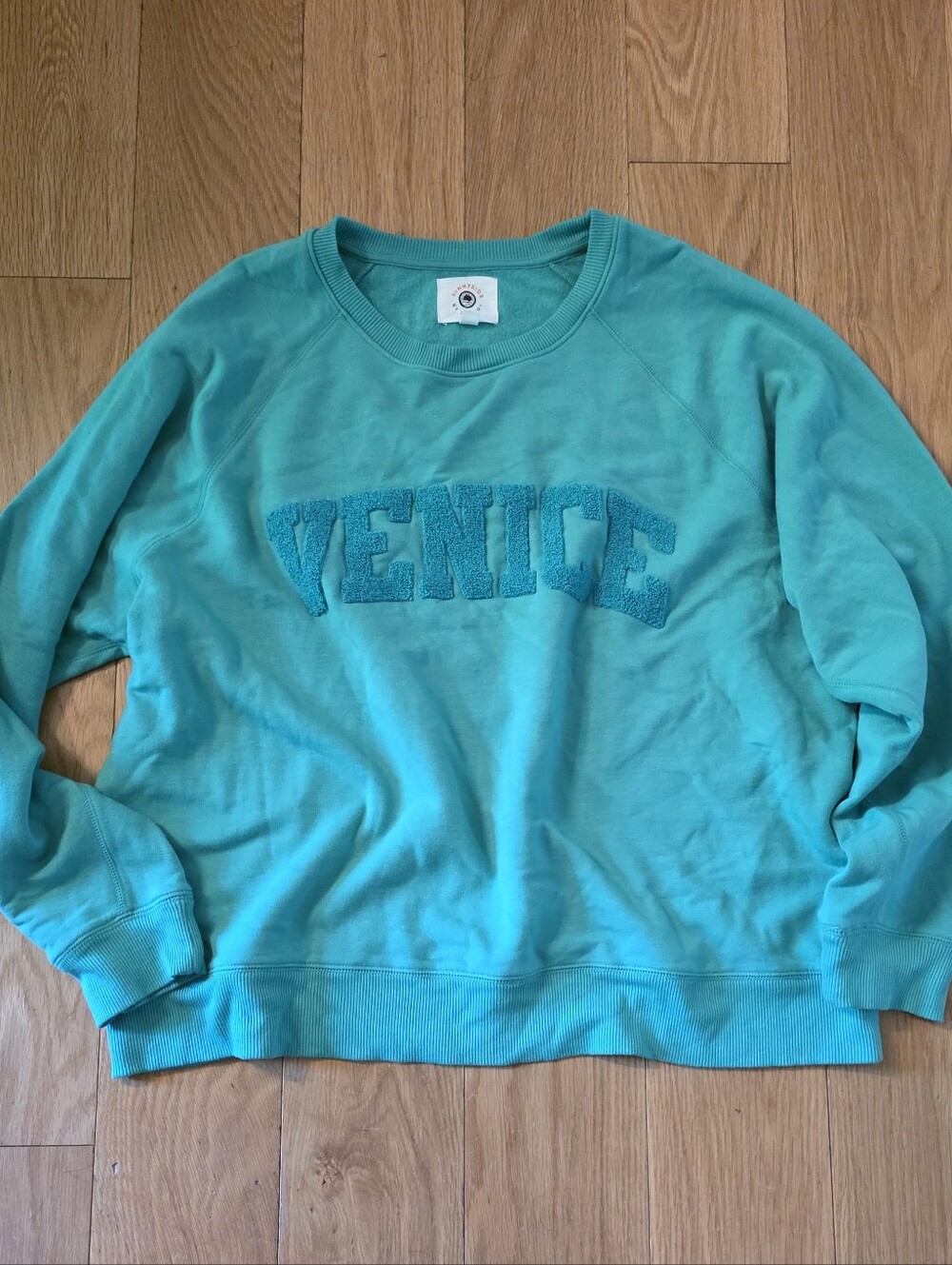 Antrho Sunnyside by Sundry relaxed coastal green crew neck pullover sweatshirt - Picture 2 of 4